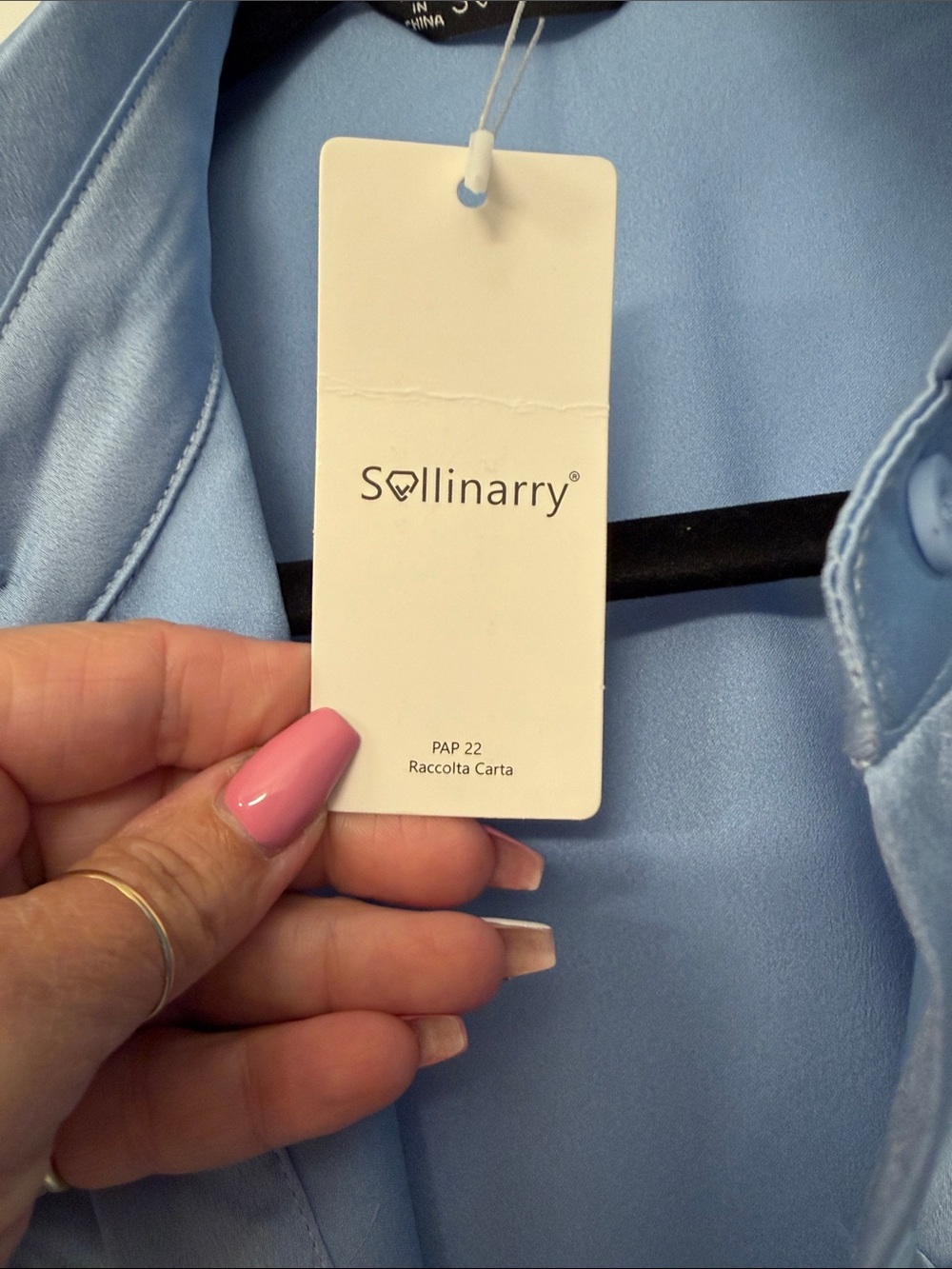 Woven Yoke Satin Button-Down Shirt in Light Blue Ptp 21” - Picture 2 of 6